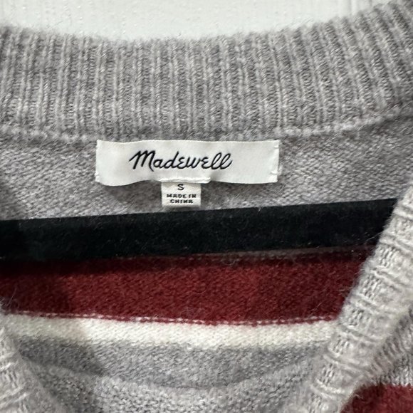 Madewell Maroon Grey Stripe Alpaca Wool Blend Pullover Sweater Womens Small - Picture 6 of 8